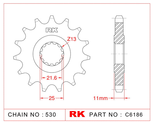 Sprocket Front RK-C6186-16 JTF580 Afam 21602 530 pitch