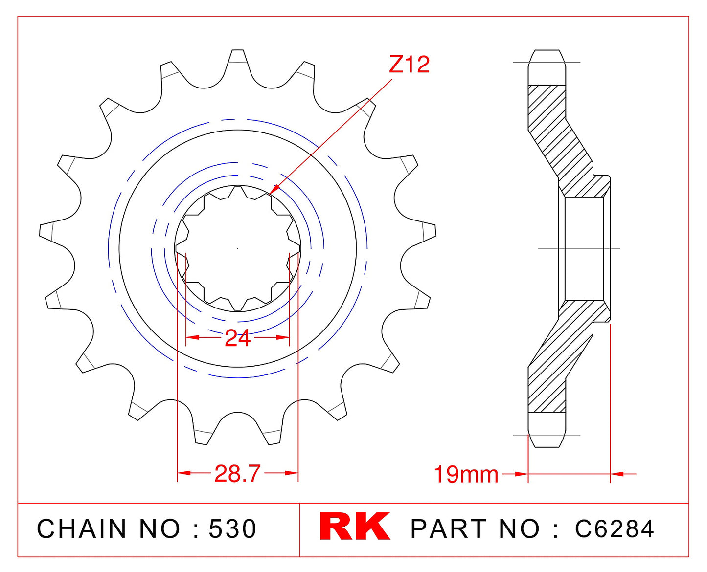 Sprocket Front RK-C6284-17 AFAM 24805 JTF527 530 pitch