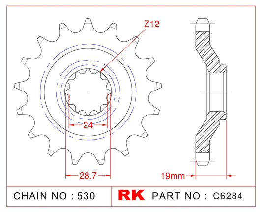 Sprocket Front RK-C6284-17 AFAM 24805 JTF527 530 pitch