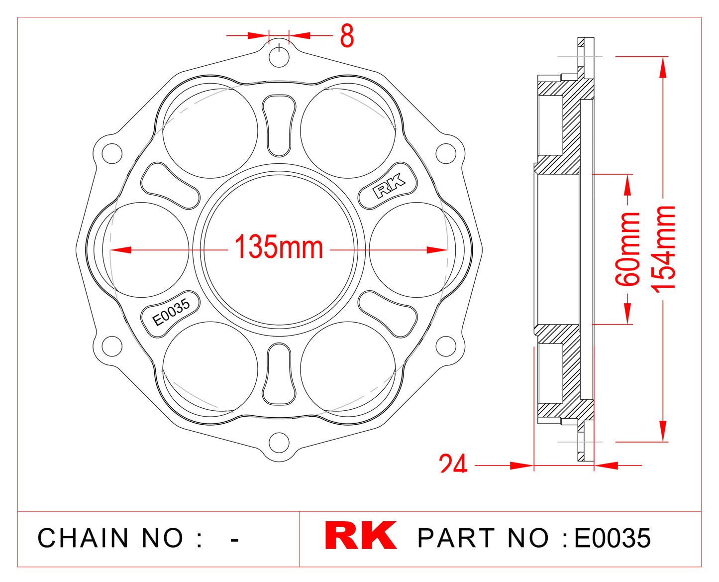 RK E0035 Quick-change sprocket mounting adaptor for Ducati Afam PCD3 B6638 B5638 A4512 525/530 pitch