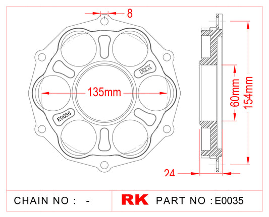 RK E0035 Quick-change sprocket mounting adaptor for Ducati Afam PCD3 B6638 B5638 A4512 525/530 pitch