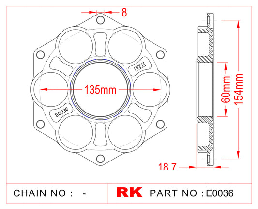 RK E0036 Quick-change sprocket mounting adaptor for Ducati Afam PCD3 B6638 B5638 A4512