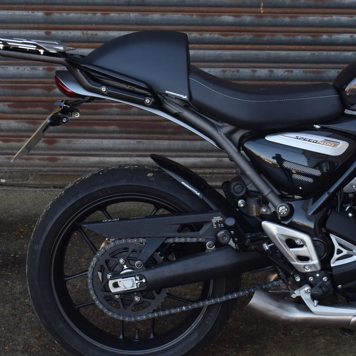 Triumph Speed 400 (2024 - On). Pyramid Rear Hugger Extension (Matte Black)