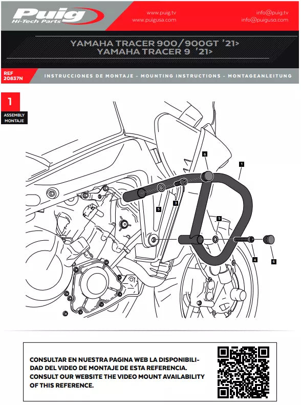 Yamaha Tracer 9, GT & GT Plus (2021 -On) Puig Engine Guards | Black