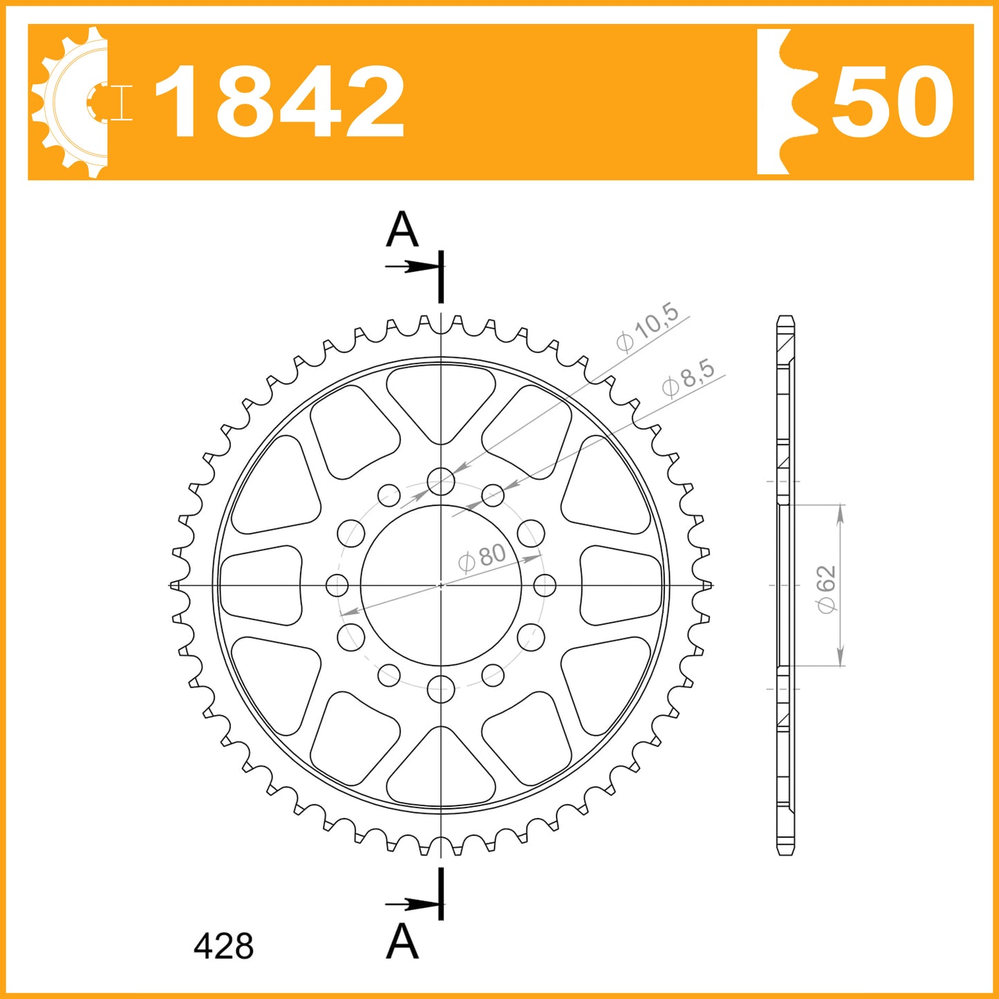 Sprocket Rear RK B3266-50 1842-50 AFAM 12208 JTR 1842-50