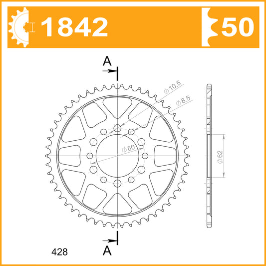 Sprocket Rear RK B3266-50 1842-50 AFAM 12208 JTR 1842-50