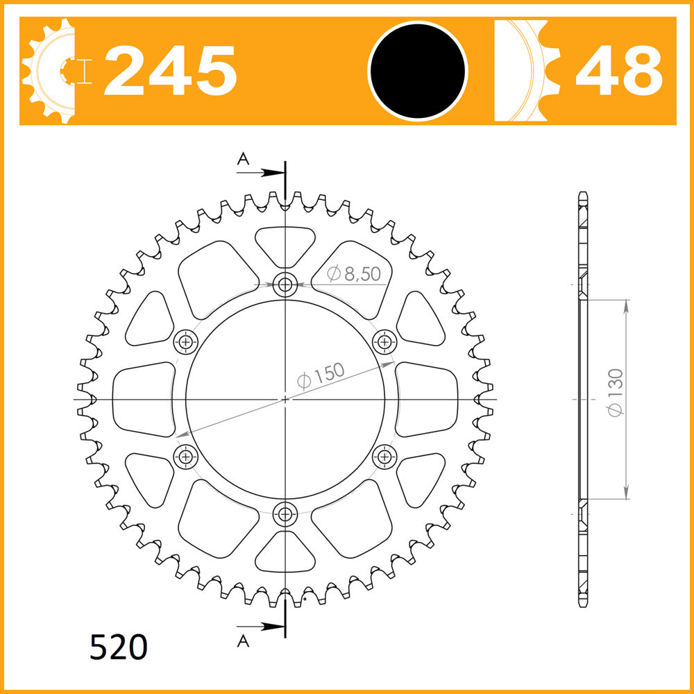 SuperSprox Rear Alloy MX RAL-245-48-BLK