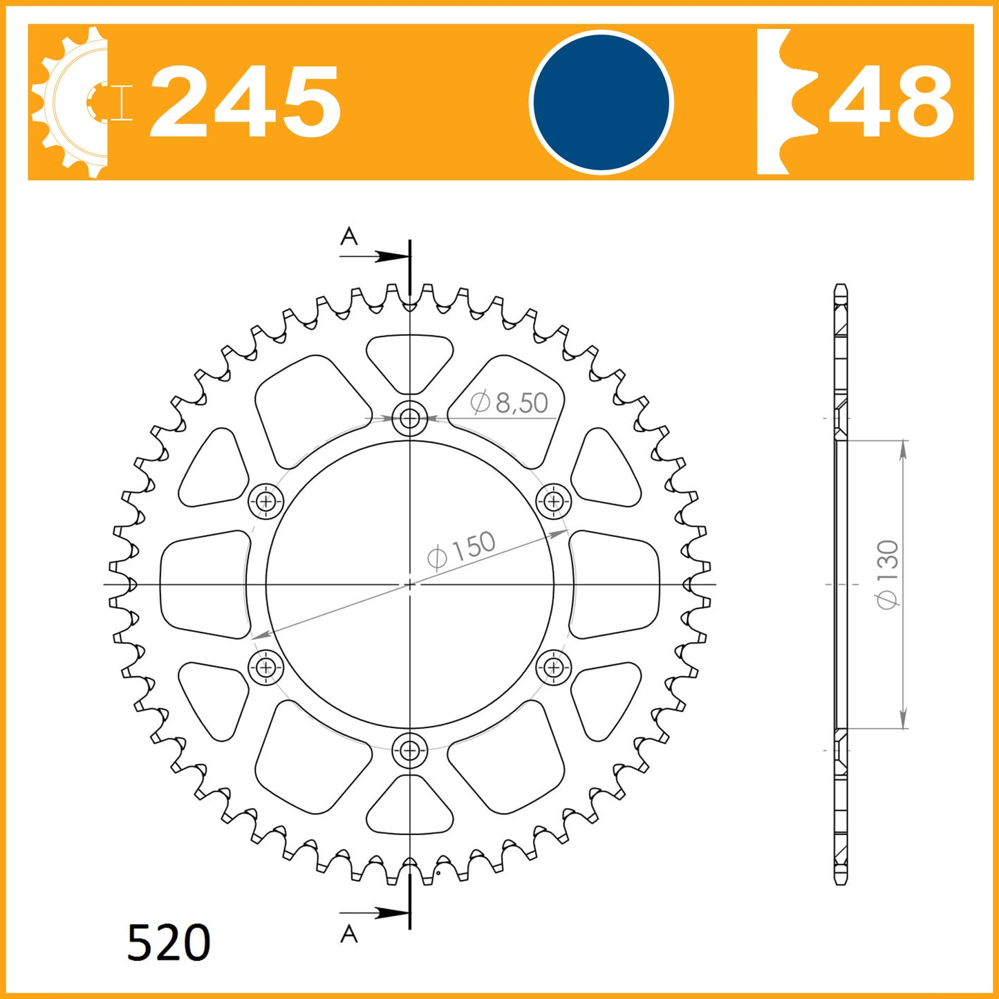 SuperSprox Rear Alloy MX RAL-245-48-BLU