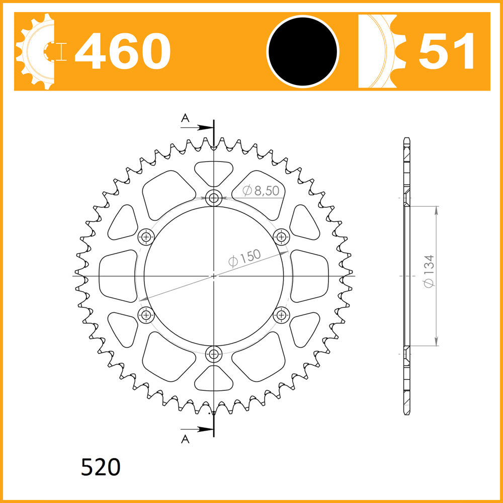 SuperSprox Rear Alloy MX RAL-460-51-BLK