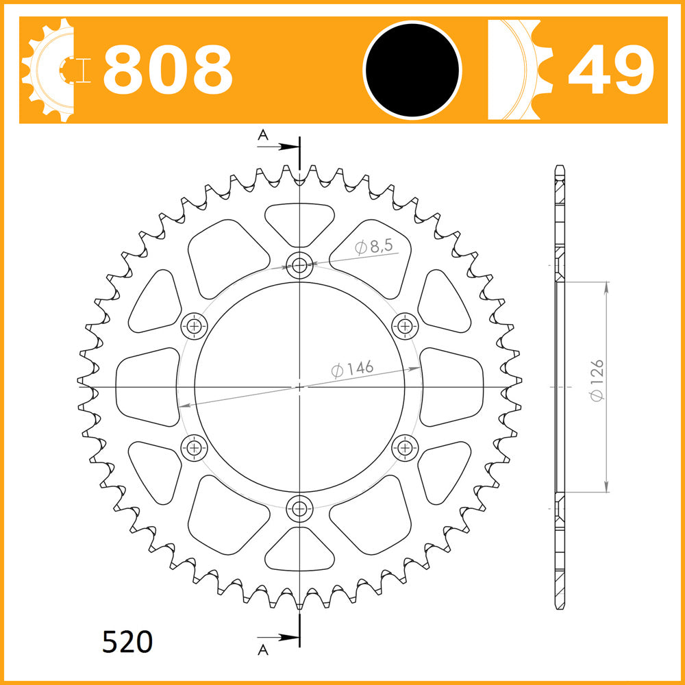 SuperSprox Rear Alloy MX RAL-808-49-BLK