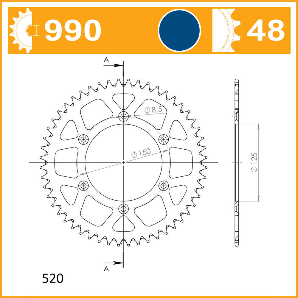 SuperSprox Rear Alloy RAL-990 48-Blue KTM125