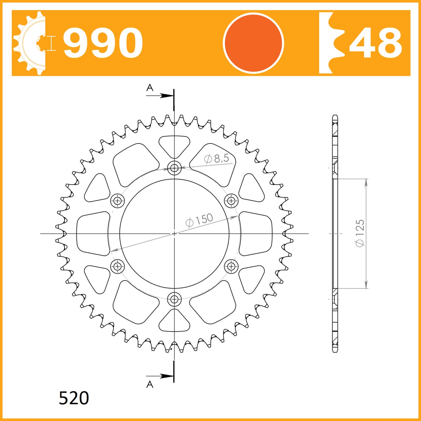 SuperSprox Rear Alloy MX RAL-990-48-ORG