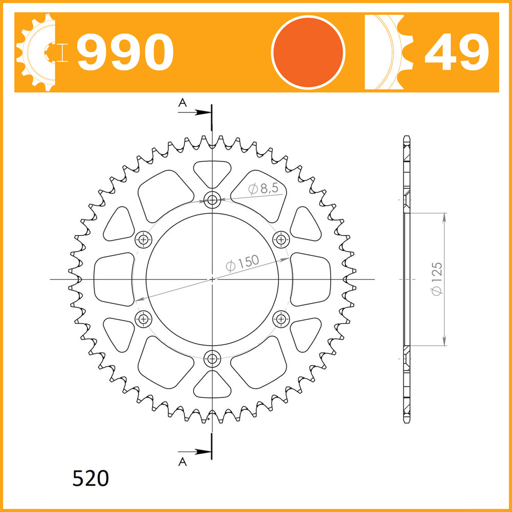 SuperSprox Rear Alloy MX RAL-990-49-ORG