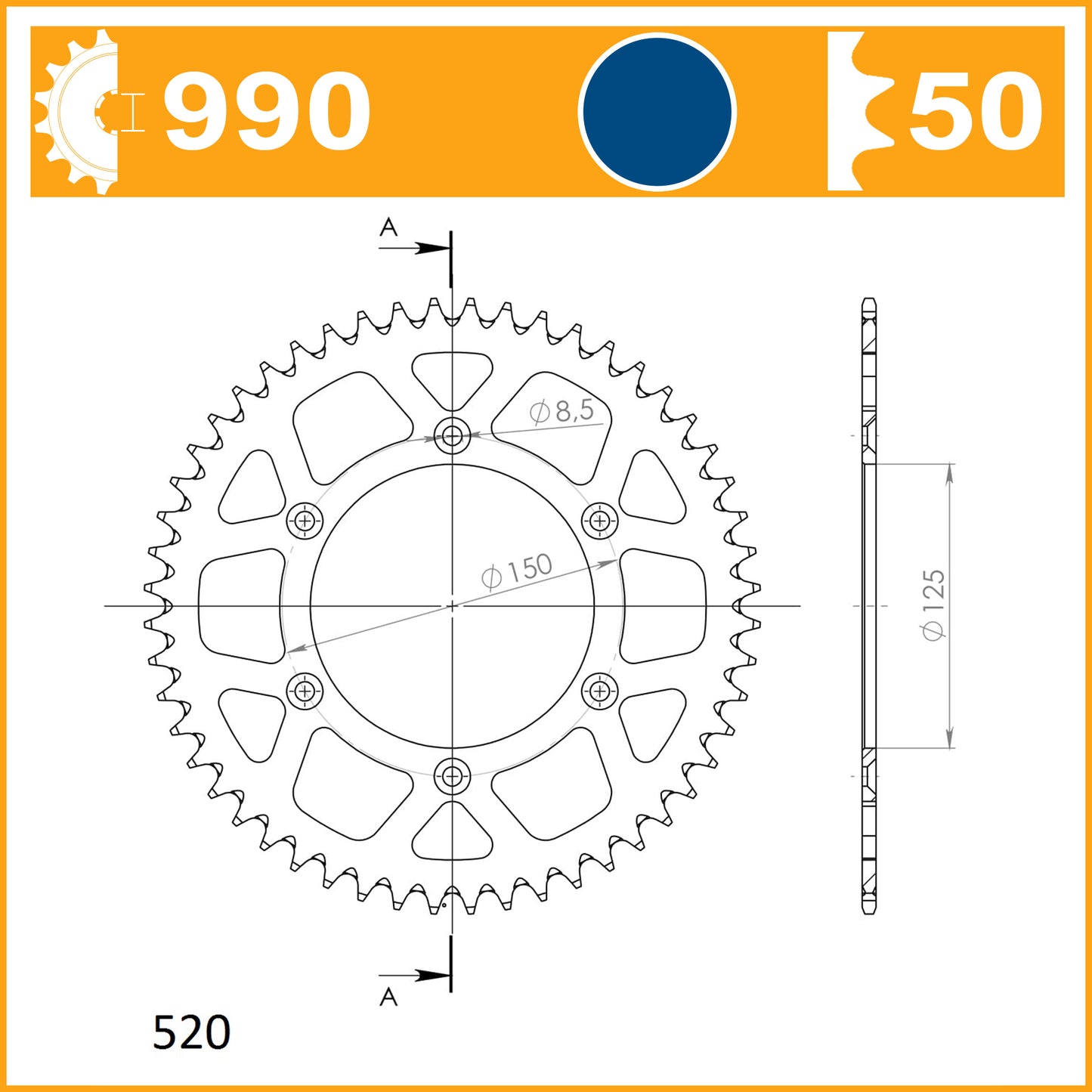 SuperSprox Rear Alloy MX RAL-990-50-BLU