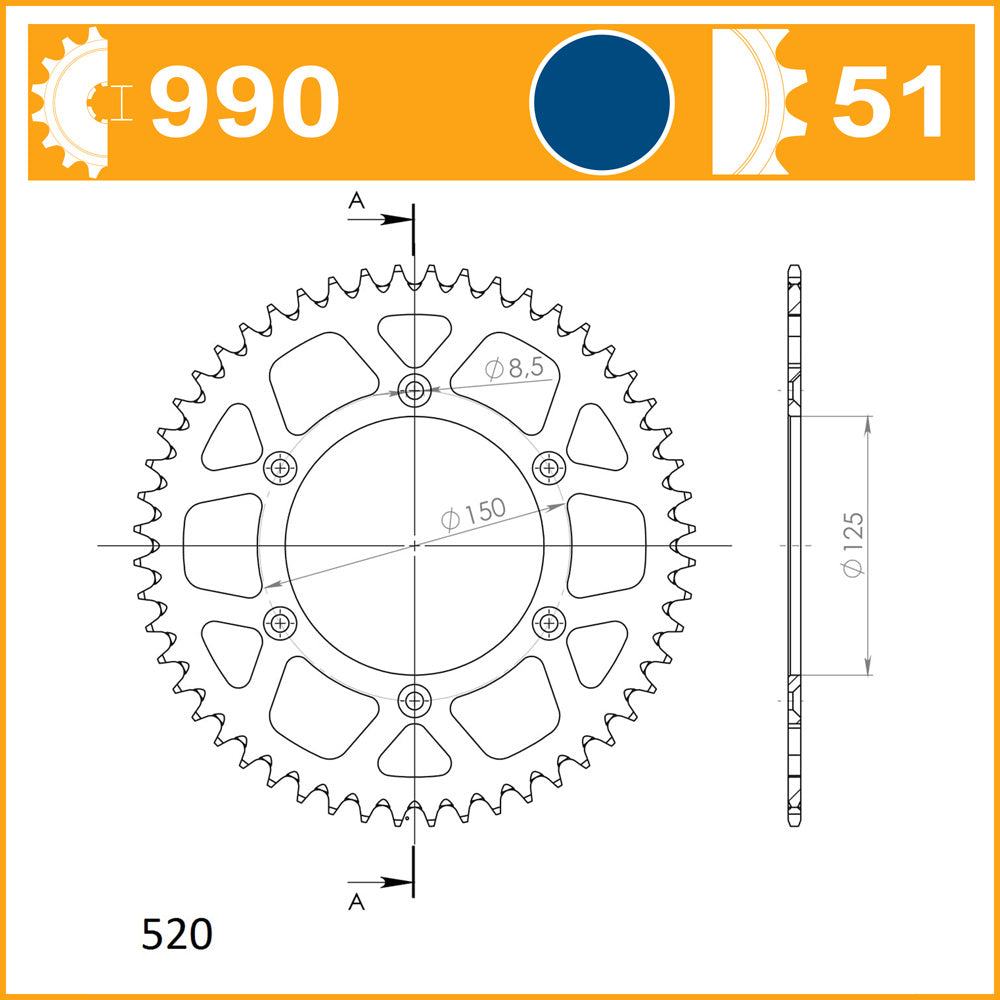 SuperSprox Rear Aluminium RAL-990 51-Blue KTM125 Up