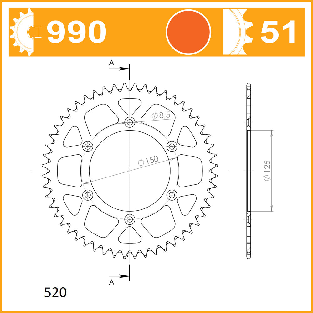 SuperSprox Rear Alloy MX RAL-990-51-ORG