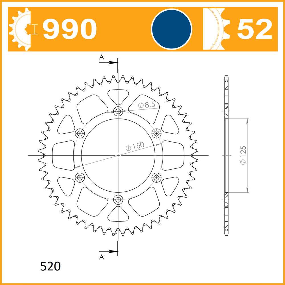 SuperSprox Rear Alloy RAL-990 52-Blue KTM125