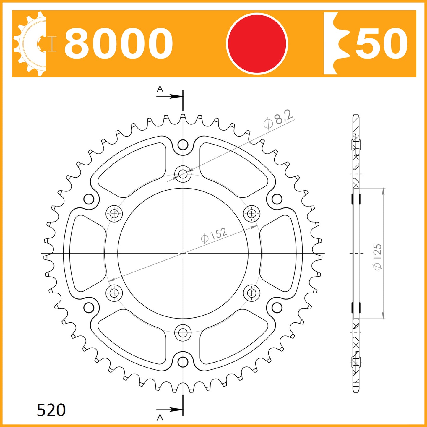 Supersprox Rear Stealth RST-8000-50 Red Sprocket