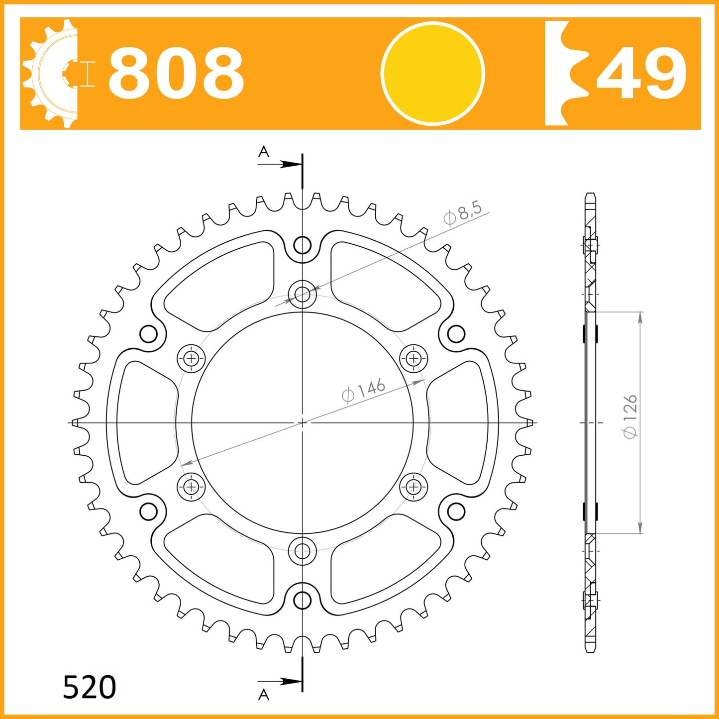 SuperSprox Rear Stealth Gold RST-808-49-GLD